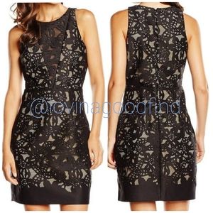 Badgley Mischka Belle Black Lasercut Sheath Dress EUC sz 8